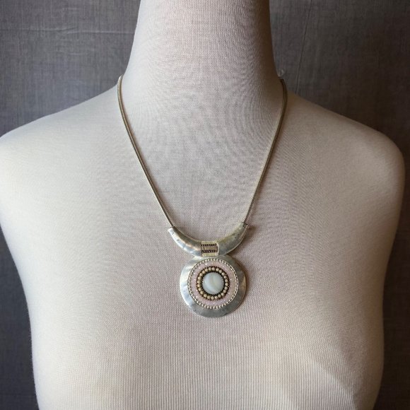 Silver Color Statement Piece Necklace Pendant Chain Multicolor Stones Extender - Picture 10 of 16